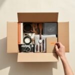 Minimalismus beim Flohmarkt - eine Kiste mit zu verkaufenden Dingen